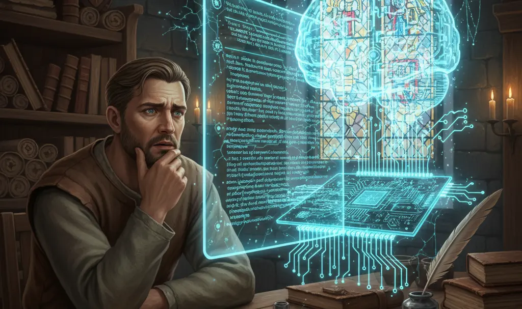 Image showing AI replacing human translator in game development for a medieval RPG