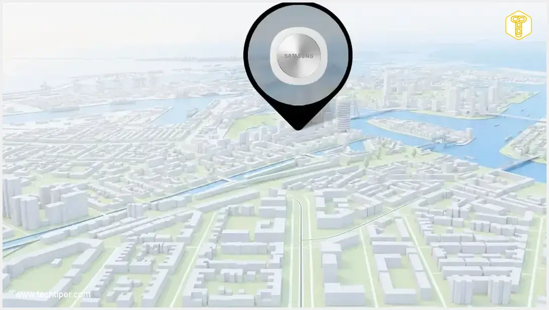 Image showing Samsung Galaxy SmartTag 3 in focus against a tech background